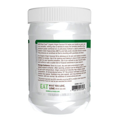 NOW Real Food Organic Virgin Coconut Oil jar, 20 fl oz