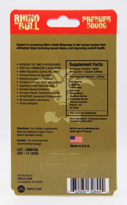 Rhino & Bull Premier 50000 Male Enhancement Capsule