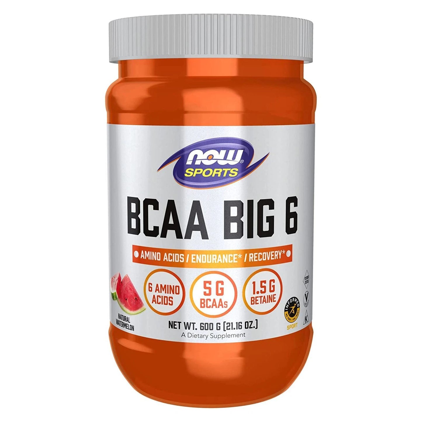 NOW BCAA Big 6 Natural Watermelon sports recovery powder bottle