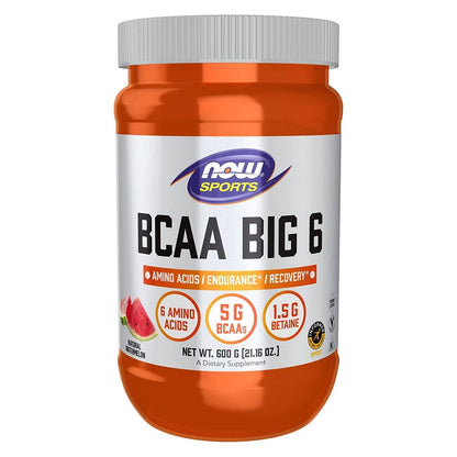 NOW BCAA Big 6 Natural Watermelon sports recovery powder bottle