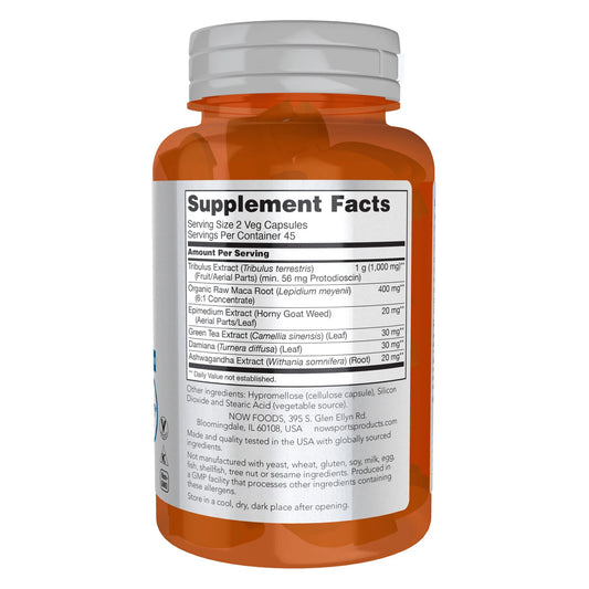 NOW Sports Tribulus Extreme men’s health supplement bottle with 90 veg capsules