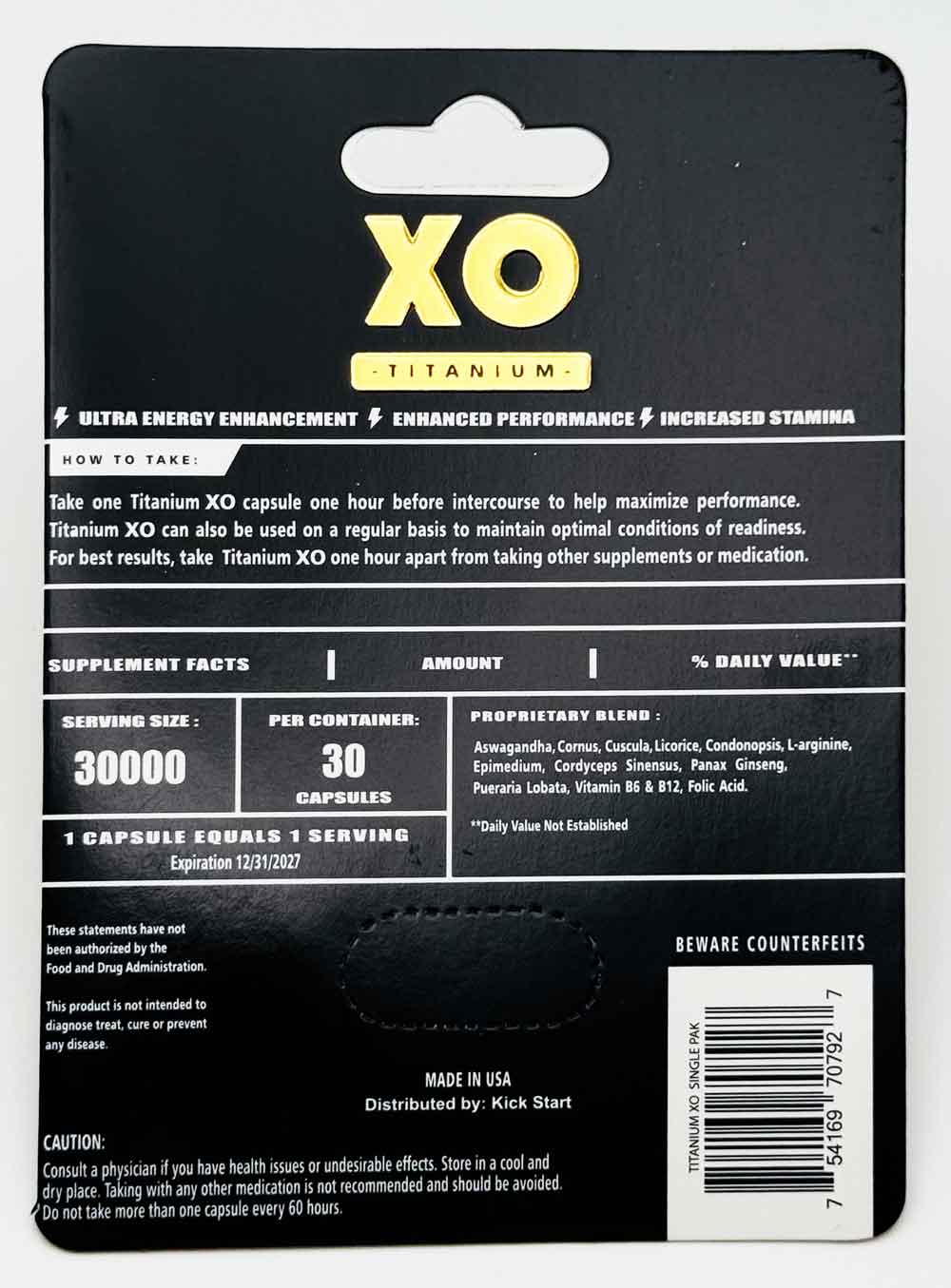 XO Titanium 30000 single male vitality tablet close up